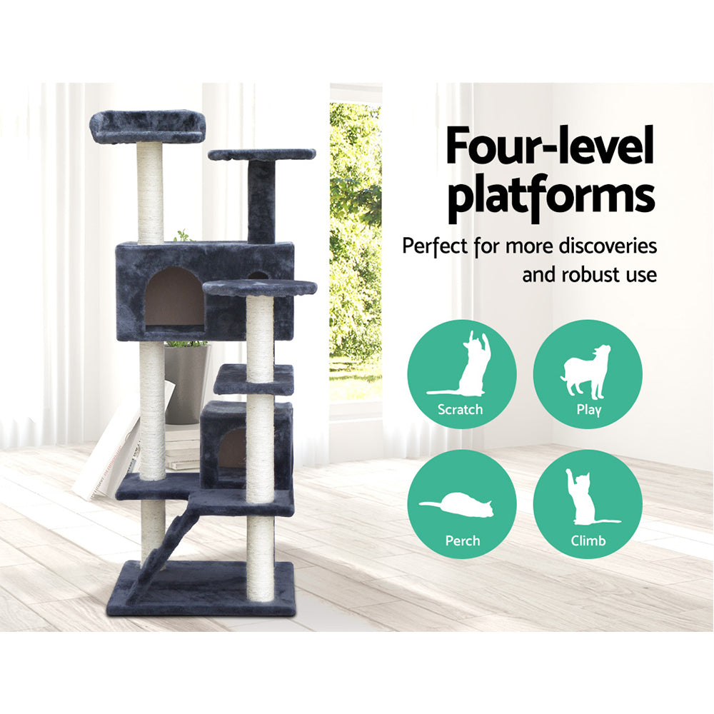 i.Pet Cat Tree 134cm Trees Scratching Post Scratcher Tower Condo House Furniture Wood Grey