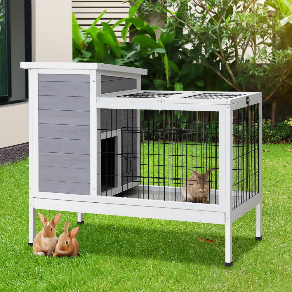 i.Pet Rabbit Hutch Wooden Ferret Cage Habitat House Outdoor Large