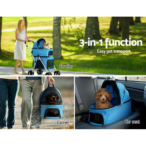 i.Pet Pet Stroller Dog Pram Large Cat Carrier Travel Foldable 4 Wheels Double