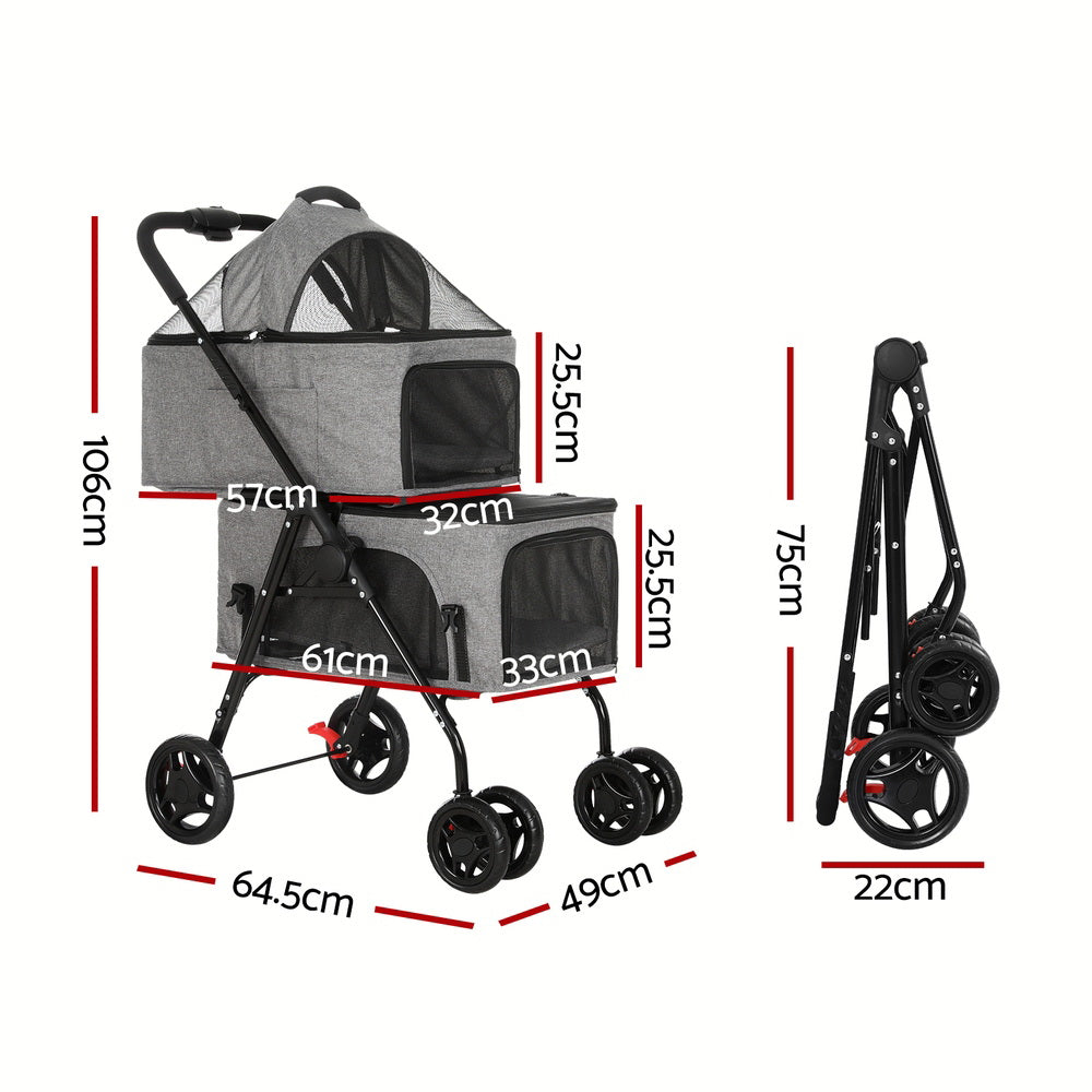 i.Pet Pet Stroller 2-tier Dog Pram Large Cat Carrier Travel Pushchair Foldable