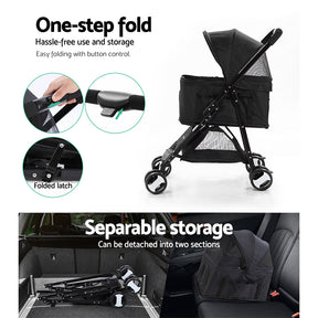 i.Pet Pet Stroller Dog Carrier Foldable Pram 3 IN 1 Middle Size Black