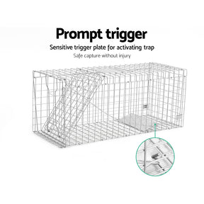 Humane Animal Trap Cage 150 x 50 x 53cm  - Silver