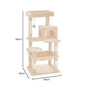 Floofi 118cm Plush Cat Condo Cat Tree Beige FI-CT-171-ZZ