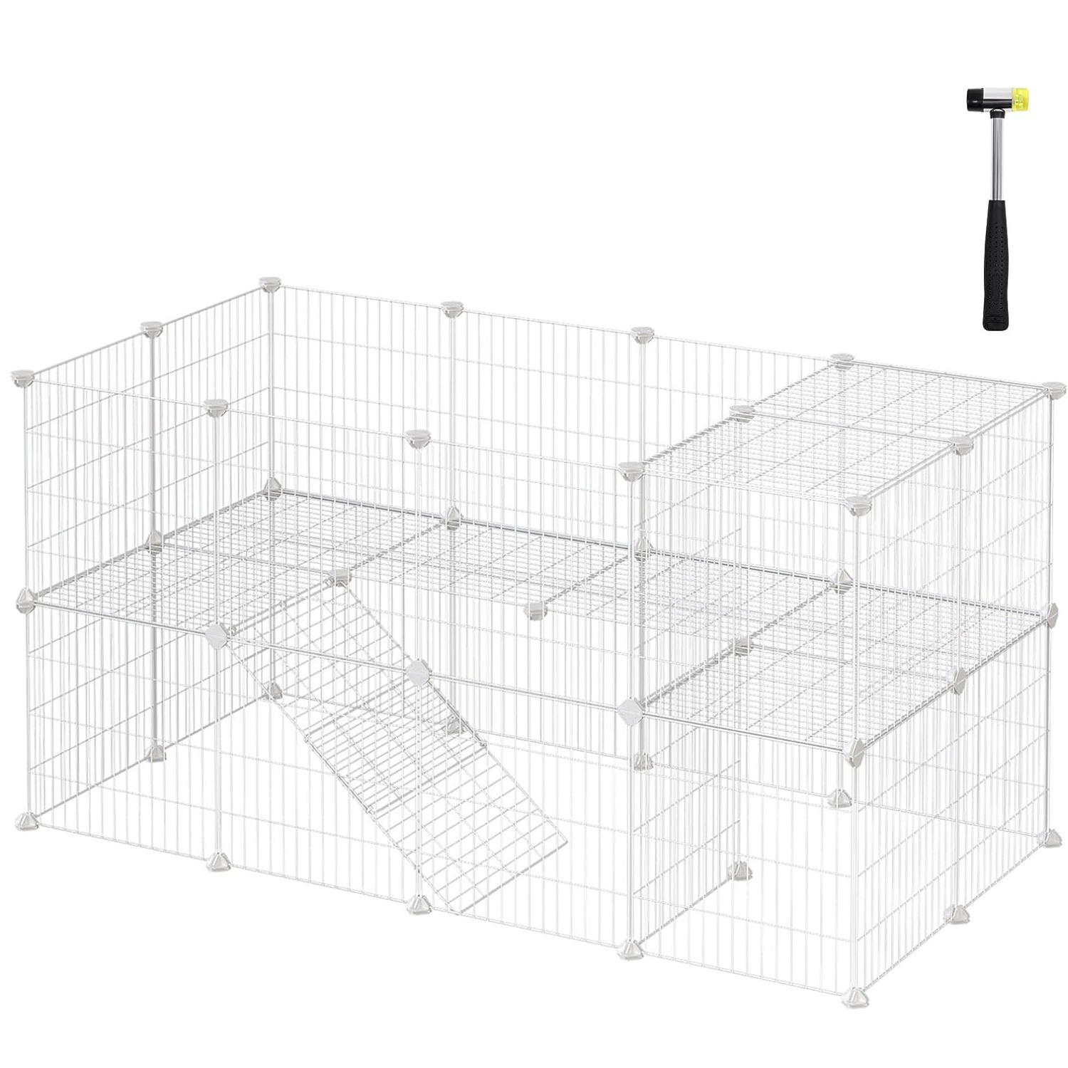 SONGMICS Metal Wire Two-Story Pet Playpen with Zip Ties White