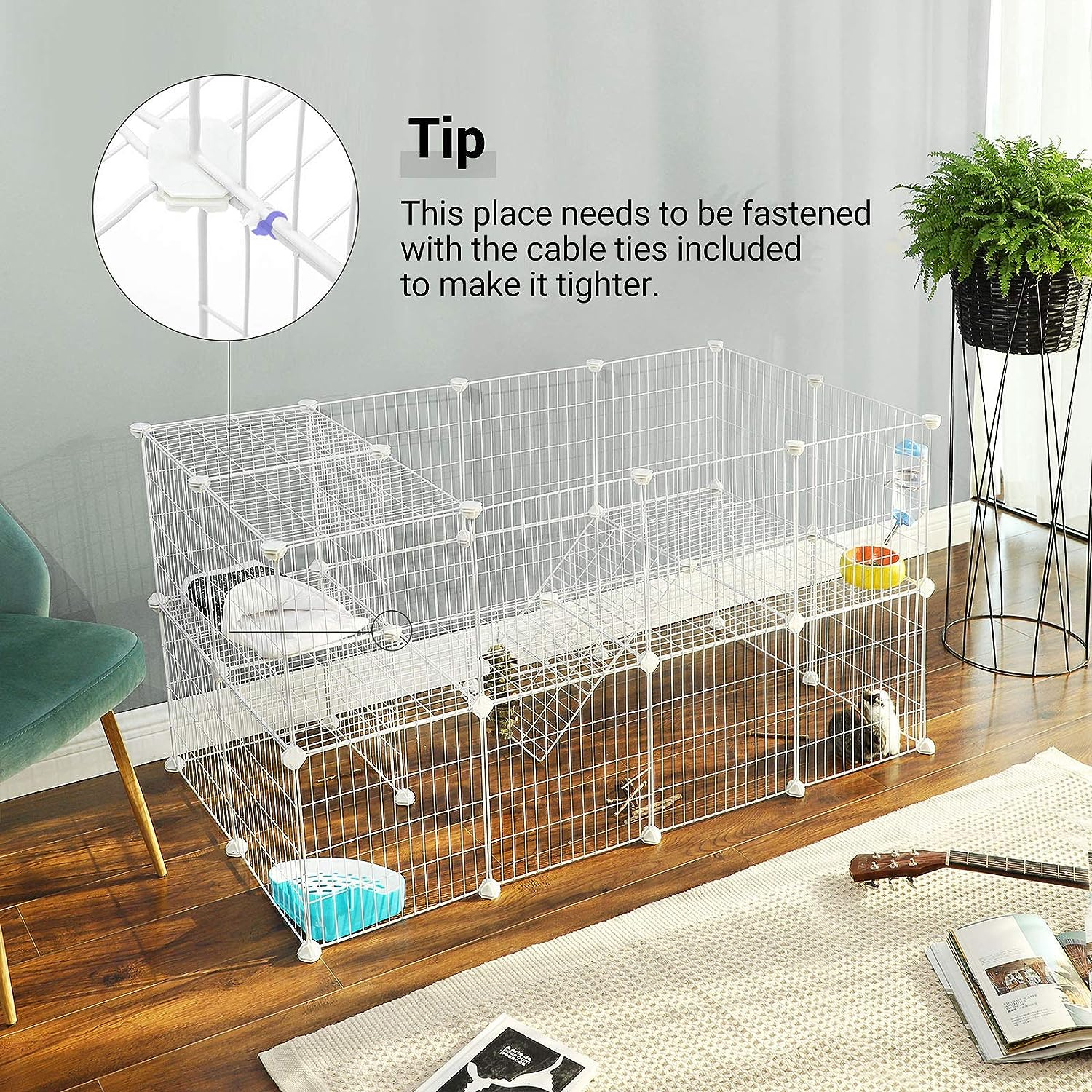 SONGMICS Metal Wire Two-Story Pet Playpen with Zip Ties White