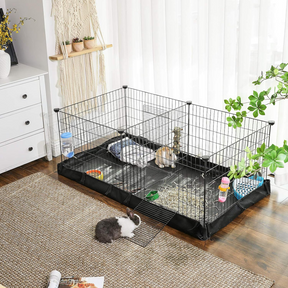 SONGMICS 3 Doors Pet Playpen with Divider Panel and Floor Mat Black