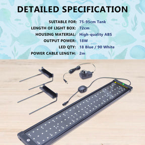 18W Aquarium Blue White LED Light for Tank 75-95cm