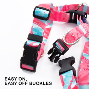 Dog Double-Lined Straps Harness and Lead Set Leash Adjustable L MARBLE PINK