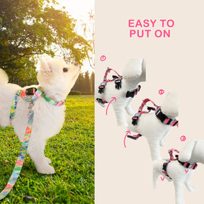 Dog Double-Lined Straps Harness and Lead Set Leash Adjustable L MARBLE PINK