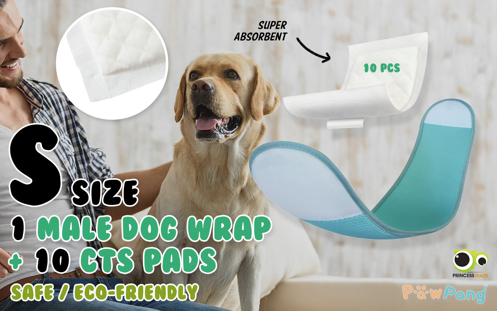 Dog Wrap Resuable Male S + 10X Diaper Booster Pads Disposable S