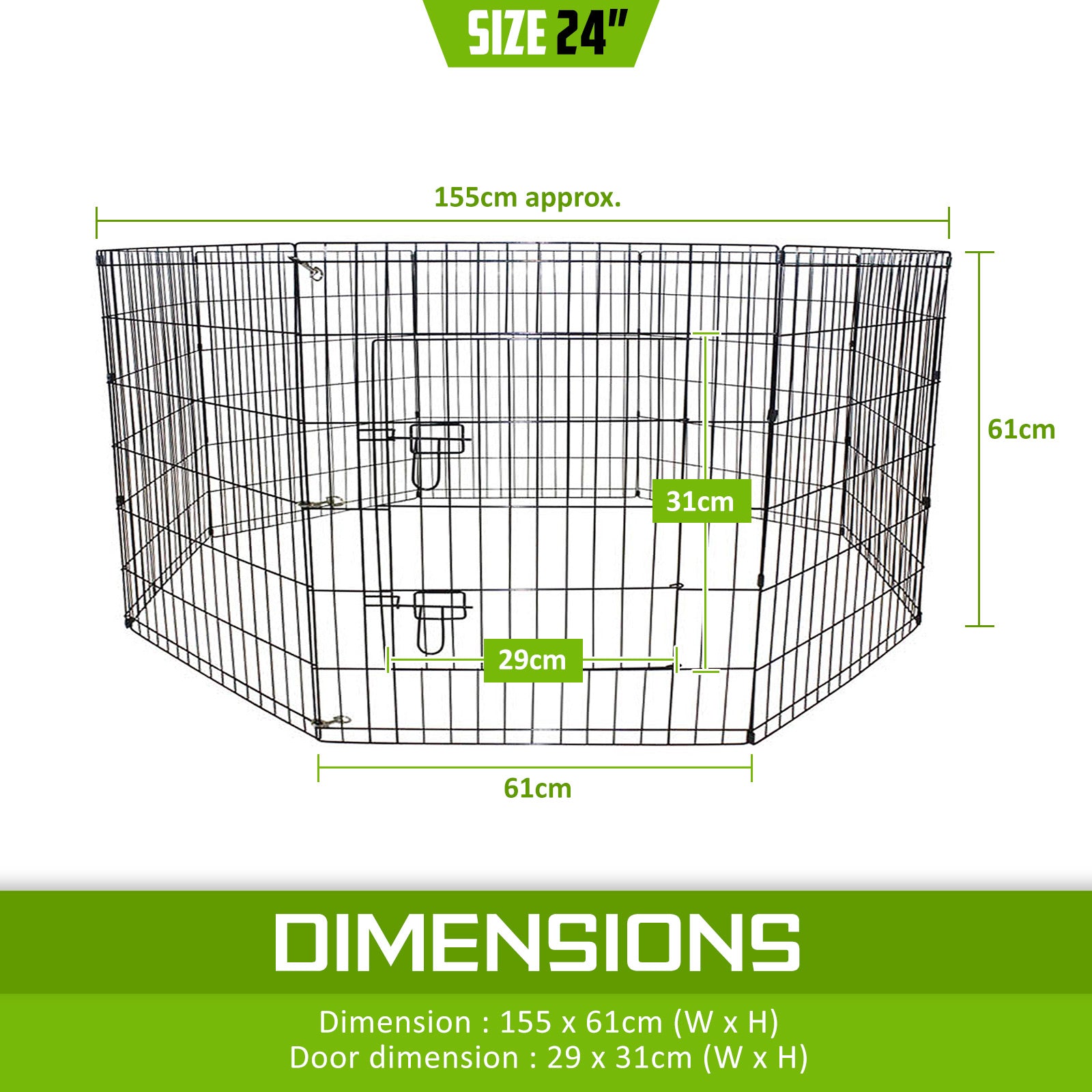 Pet Playpen Foldable Dog Cage 8 Panel 24in with Cover