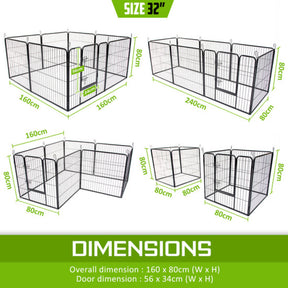 Pet Playpen Heavy Duty Foldable Dog Cage 8 Panel 32in