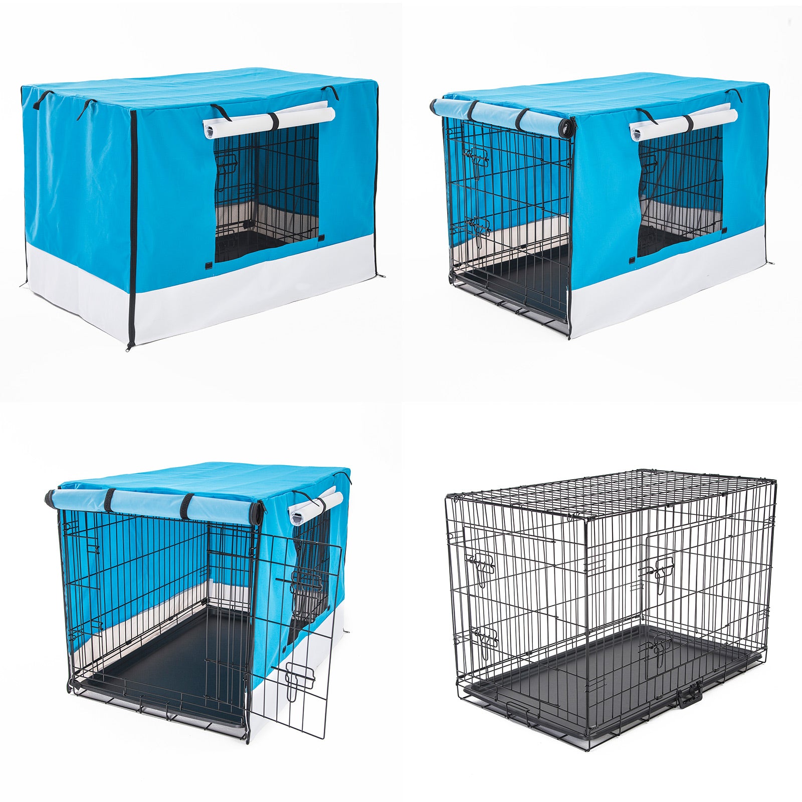 Wire Dog Cage Foldable Crate Kennel 48in with Tray + BLUE Cover Combo