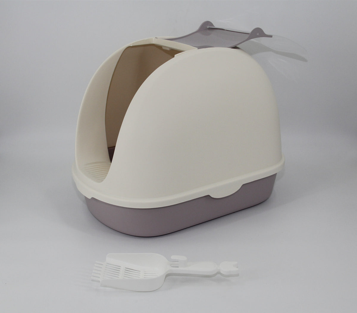 YES4PETS Portable Hooded Cat Toilet Litter Box Tray House with Scoop and Grid Tray White