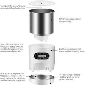 YES4PETS Electric Automatic Pet Dog Cat Rabbit Feeder Stainless Steel 4.5L Dispenser