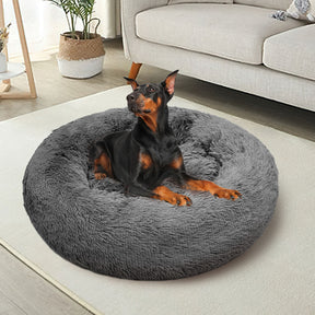 Dog Pet Cat Calming Bed Warm Plush Round  Nest Comfy Sleeping Bed Dark Grey 90cm