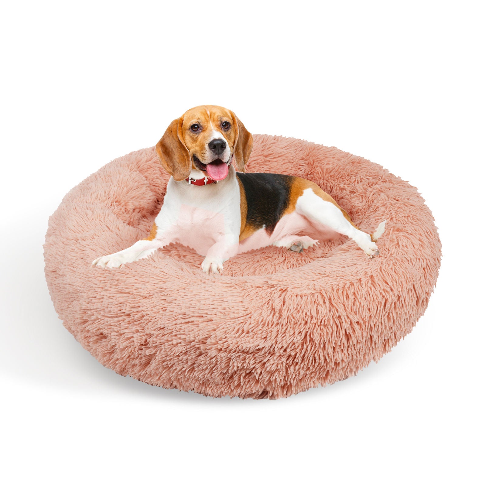 Pet Dog Bedding Warm Plush Round Comfortable Nest Comfy Sleep kennel Pink M 70cm