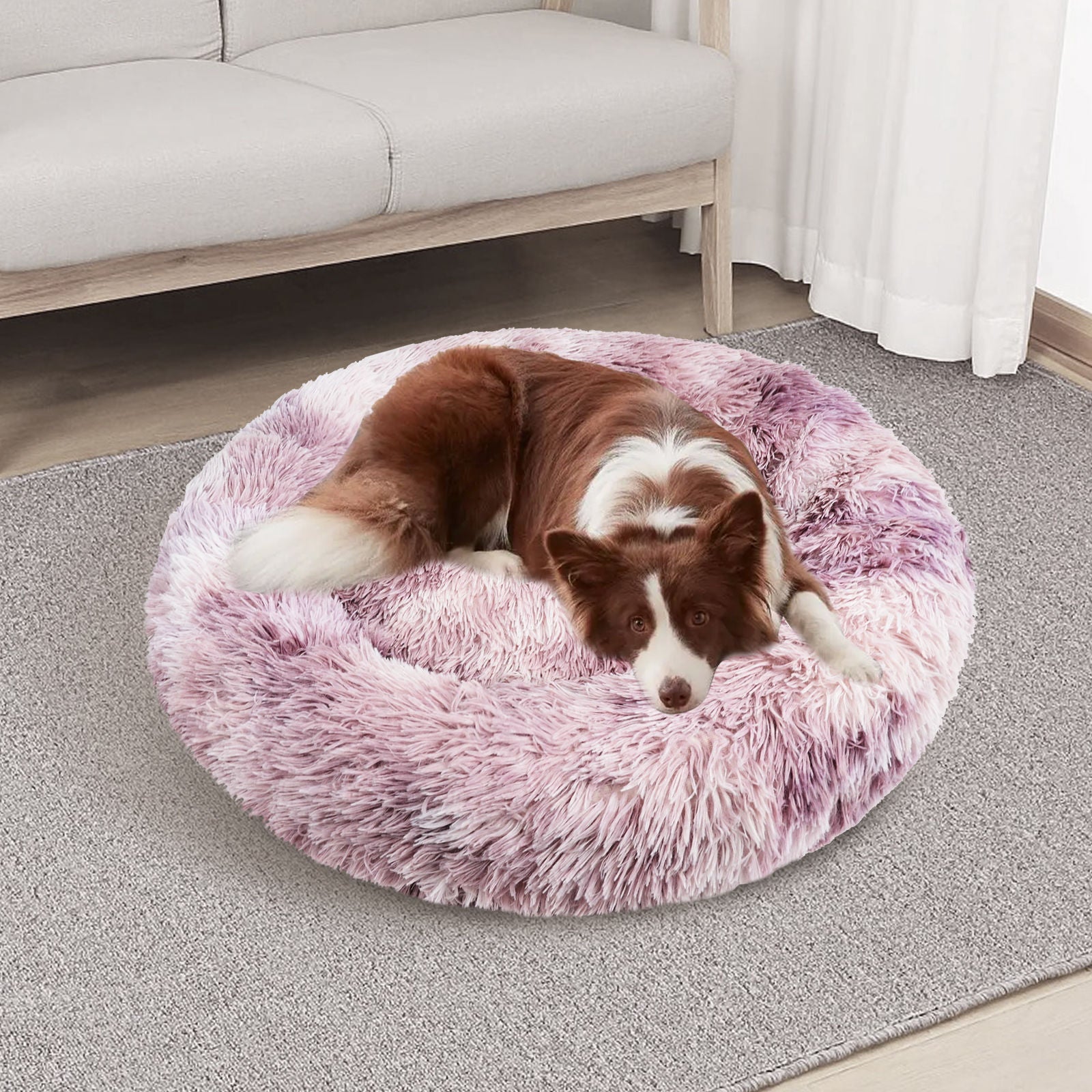 Pawfriends Dog Cat Pet Calming Bed Warm Soft Plush Round Nest Comfy Sleeping Kennel Cave 90