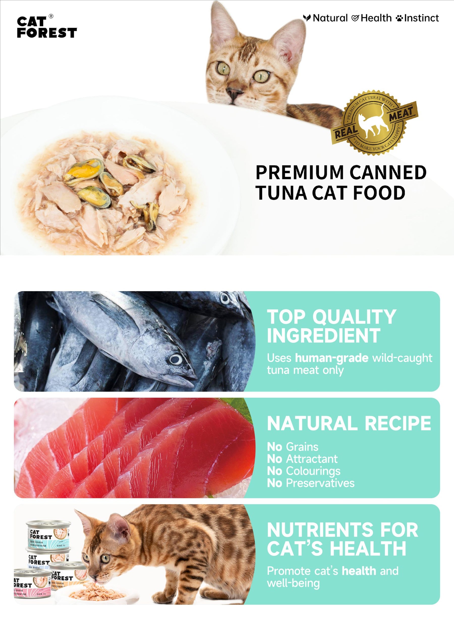 CAT FOREST Premium Tuna White Meat With Mussel In Gravy Cat Canned Food 85G X 24