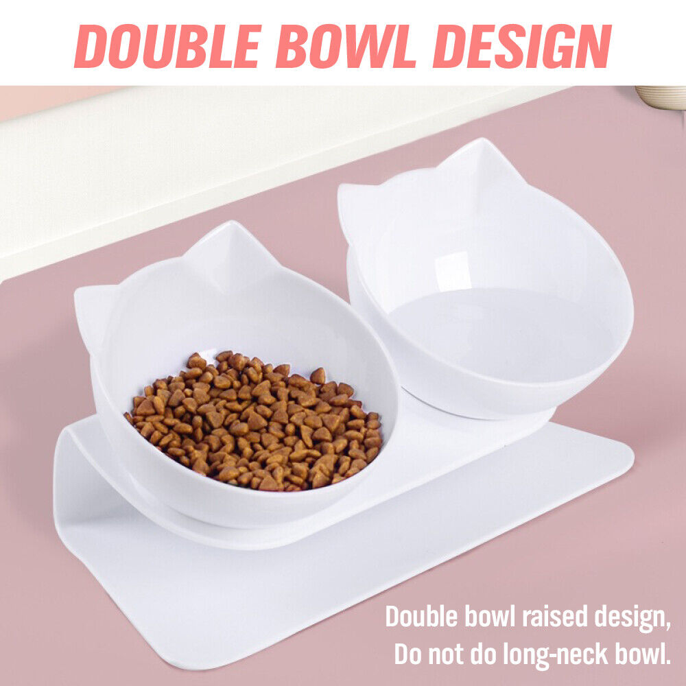 Black Double Cat Bowl Pet Bowl Stand Dog Elevated Feeder Food Water Raised Lifted