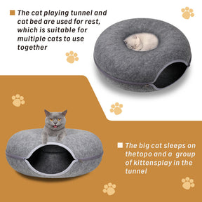 Dark Grey Cat Tunnel Bed Felt Pet Puppy Nest Cave House Toy Washable Detachable