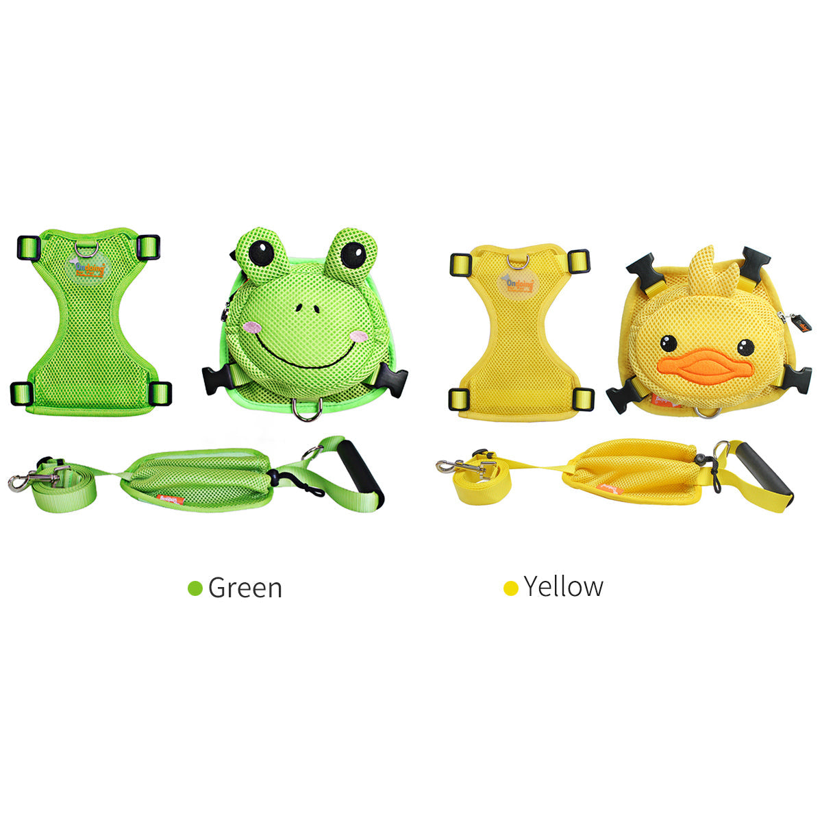 Ondoing Pet Saddle Bag Dog Harness Backpack Hiking Traveling Outdoor Bags Cute Costume (Green frog bag with leash set)M