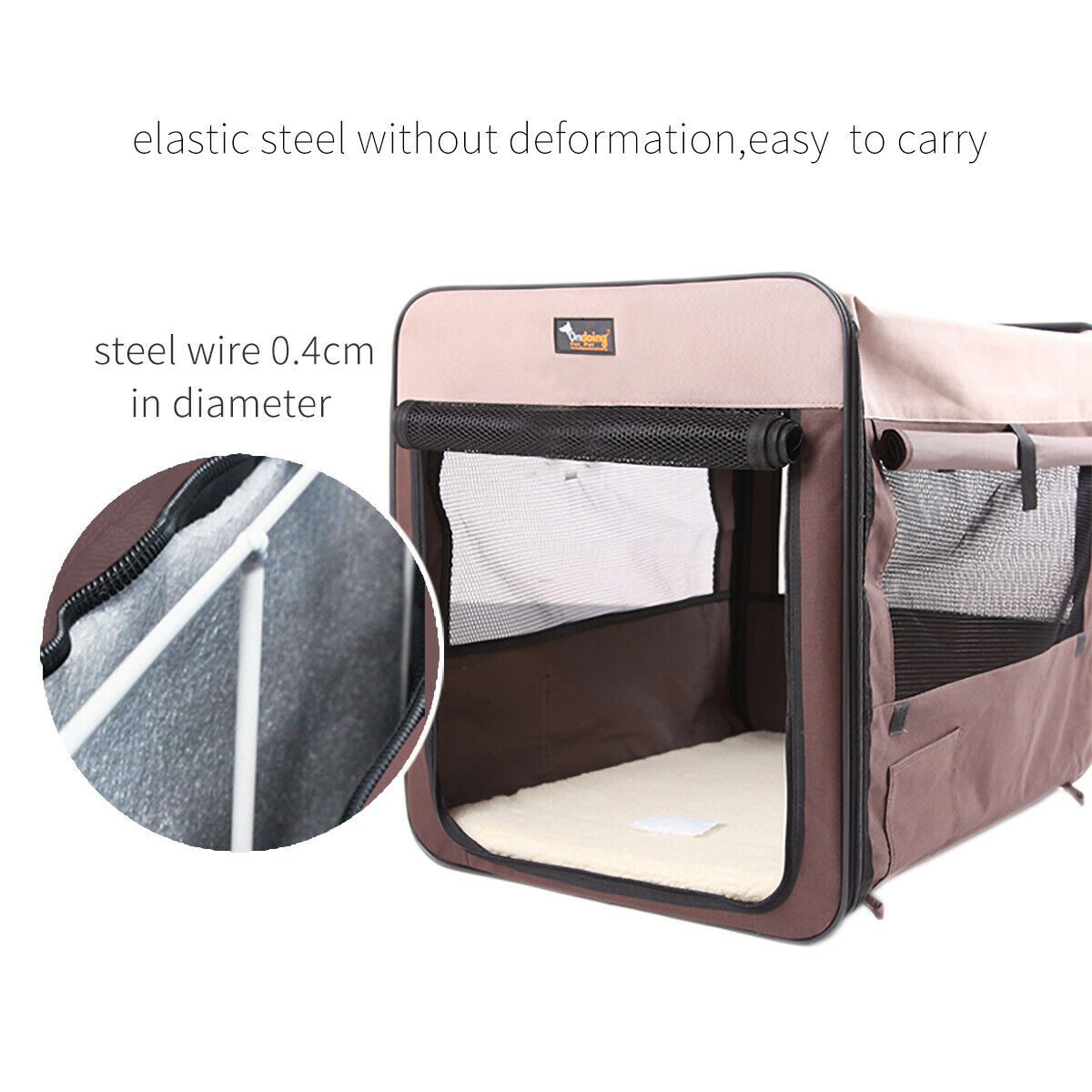 Pet Carrier Bag Soft Dog Crate Cage Kennel Tent House Foldable Portable Car Bed Brown 82*58*58CM