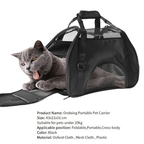 Ondoing Black Portable Pet Carrier Tote Travel Bag Kennel Soft Dog Crate Cage Outdoor